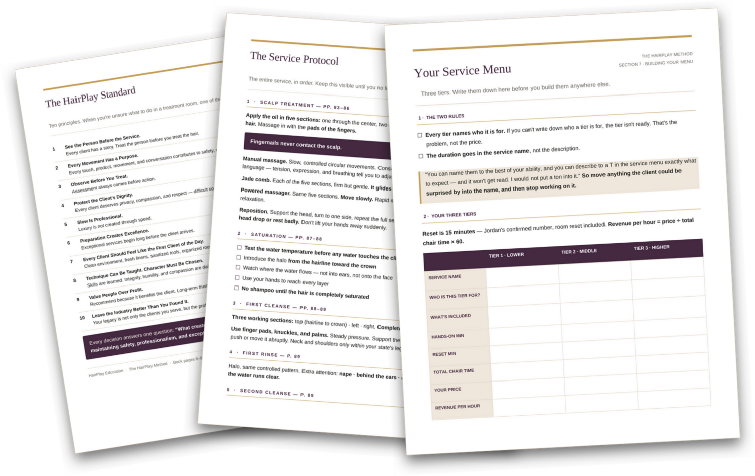 Reference cards from the Hair Play Method practitioner toolkit